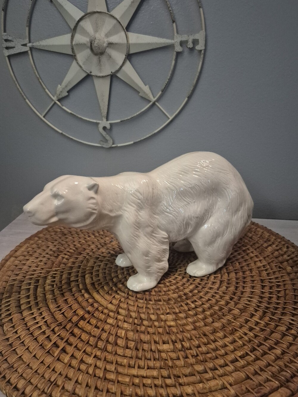 Glossy White Ceramic Polar Bear Figurine for Home Decor
